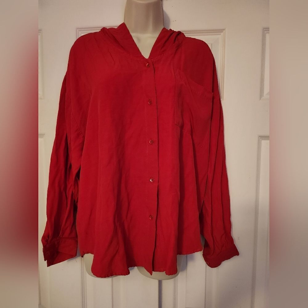 Vintage red Contempo Casual rayon shirt.